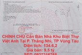 CHÍNH CHỦ Cần Bán Nhà Khu Biệt Thự Việt Anh Tại P. Thắng Nhì, TP Vũng Tàu